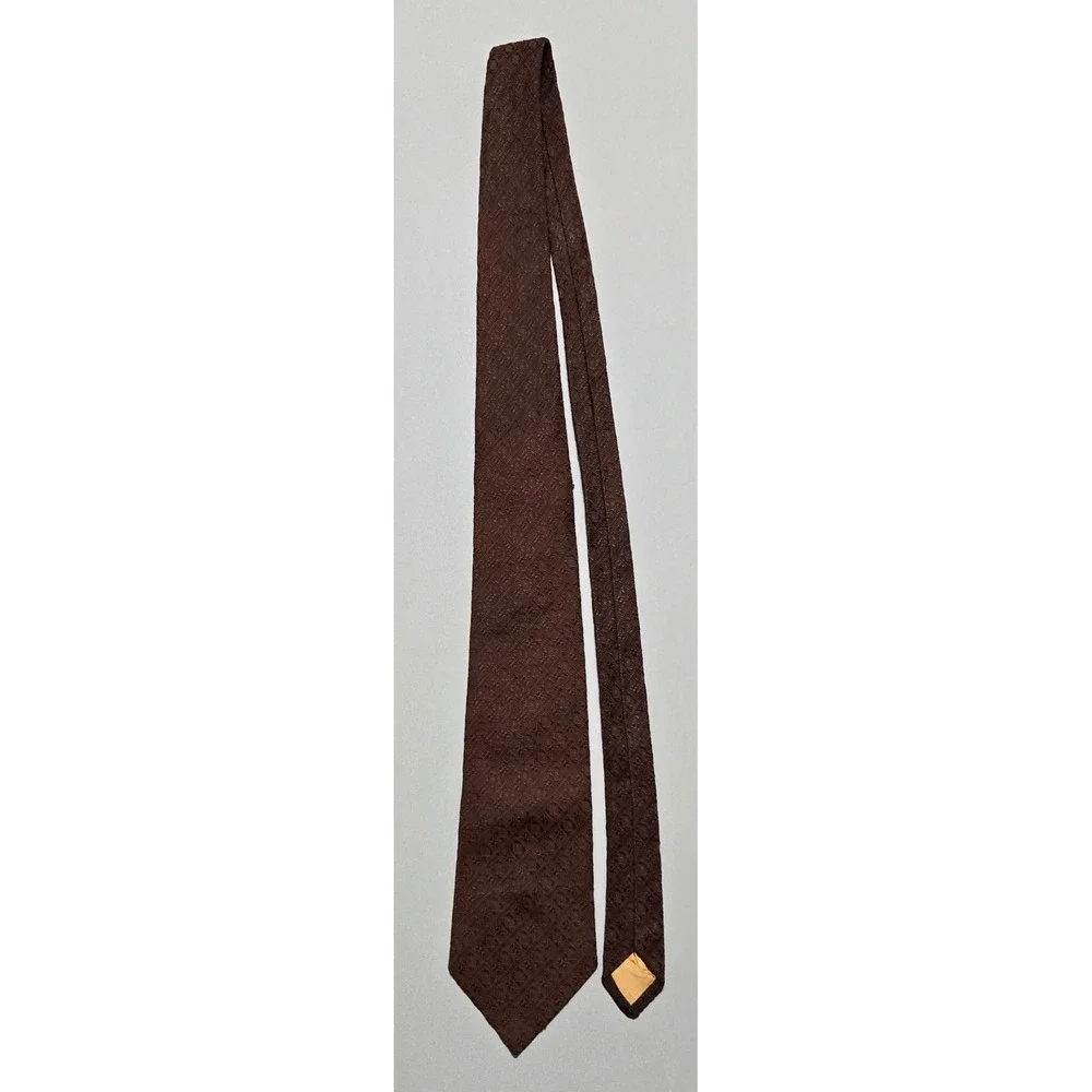 Golden Clasp Prince Comfort Necktie Monogram Logo Brown Textured 3.75x56